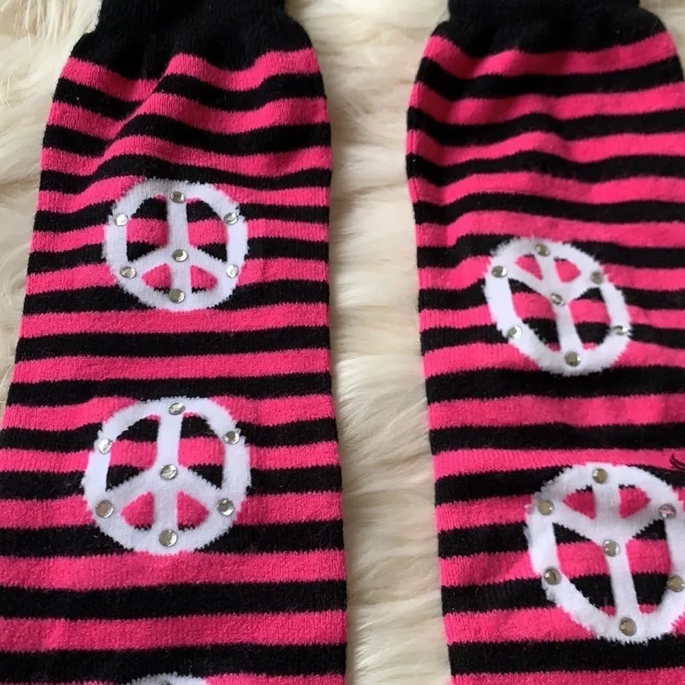 🛍 Peace Sign Rhinestoned Pink and Black Leg-warmers